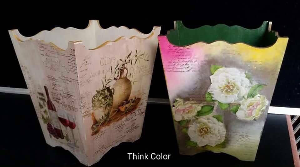 16- Decoupage tissue paper trash can